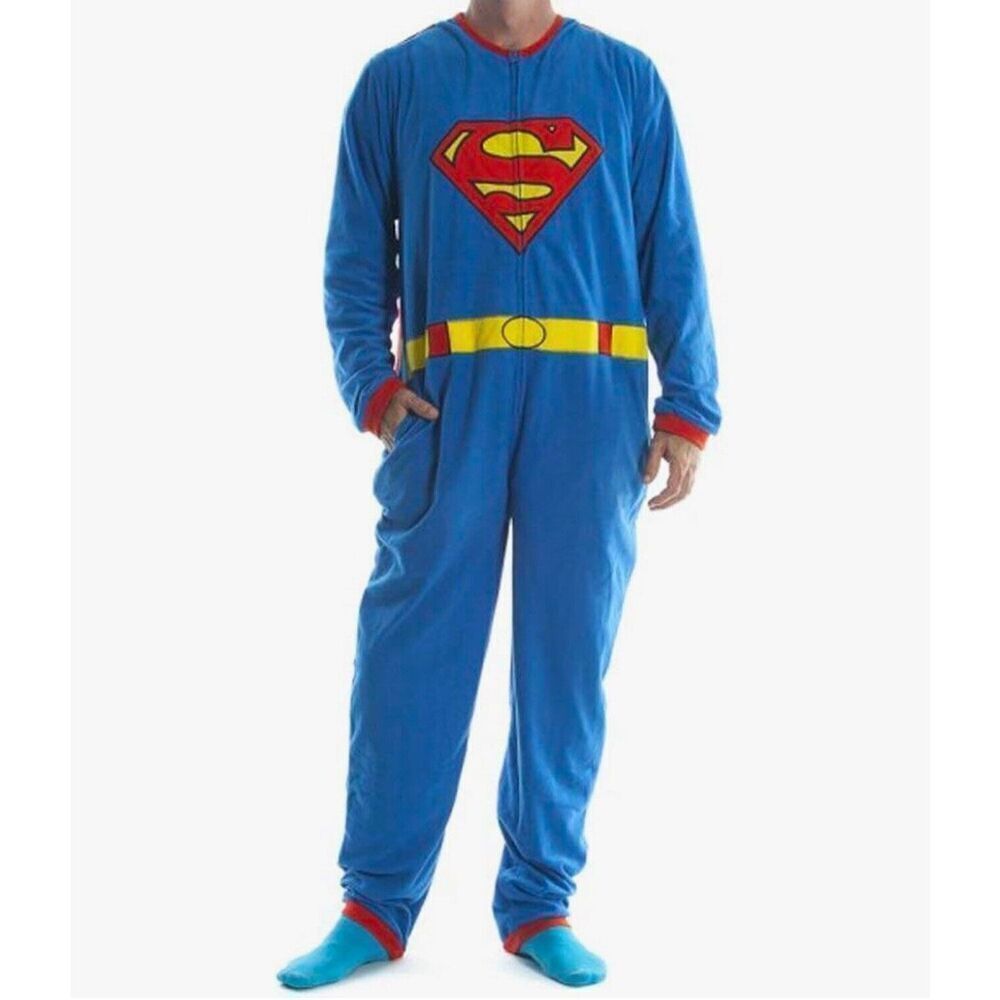 NWT Superman DC Comics Adult‎ Costume Pajamas Cosplay Jumpsuit Sz Small Fleece
